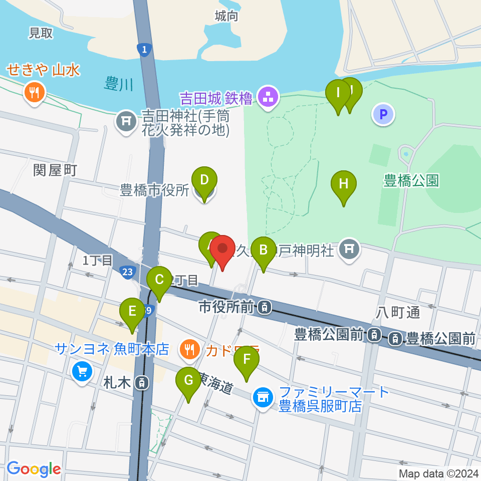 豊橋市公会堂周辺のカフェ一覧地図