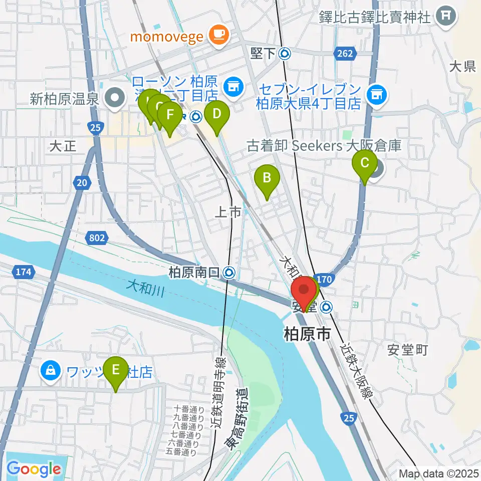 リビエールホール 柏原市民文化会館周辺のカフェ一覧地図