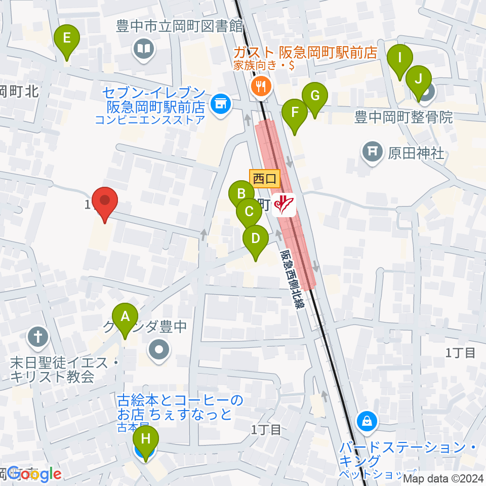 豊中市立伝統芸能館周辺のカフェ一覧地図