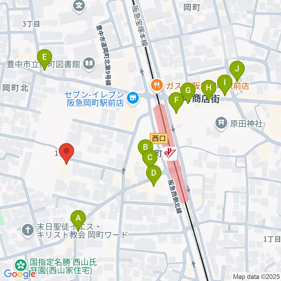 豊中市立伝統芸能館周辺のカフェ一覧地図