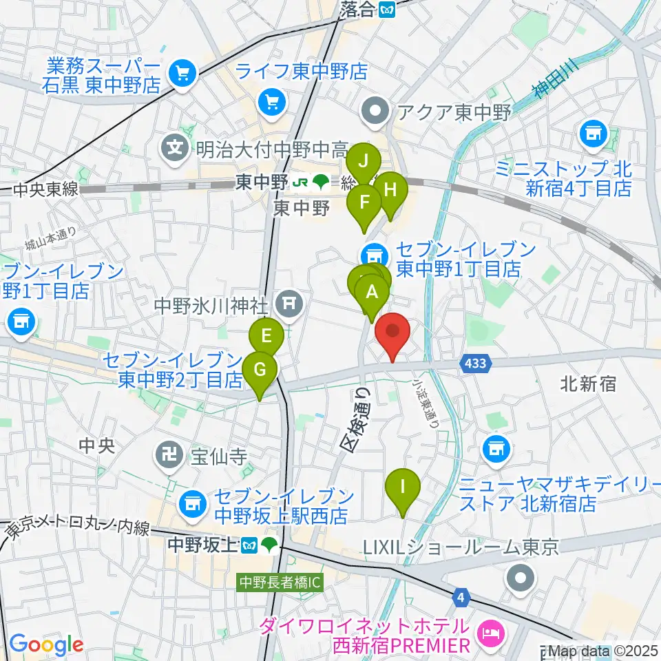 レパートリーシアターKAZE周辺のカフェ一覧地図
