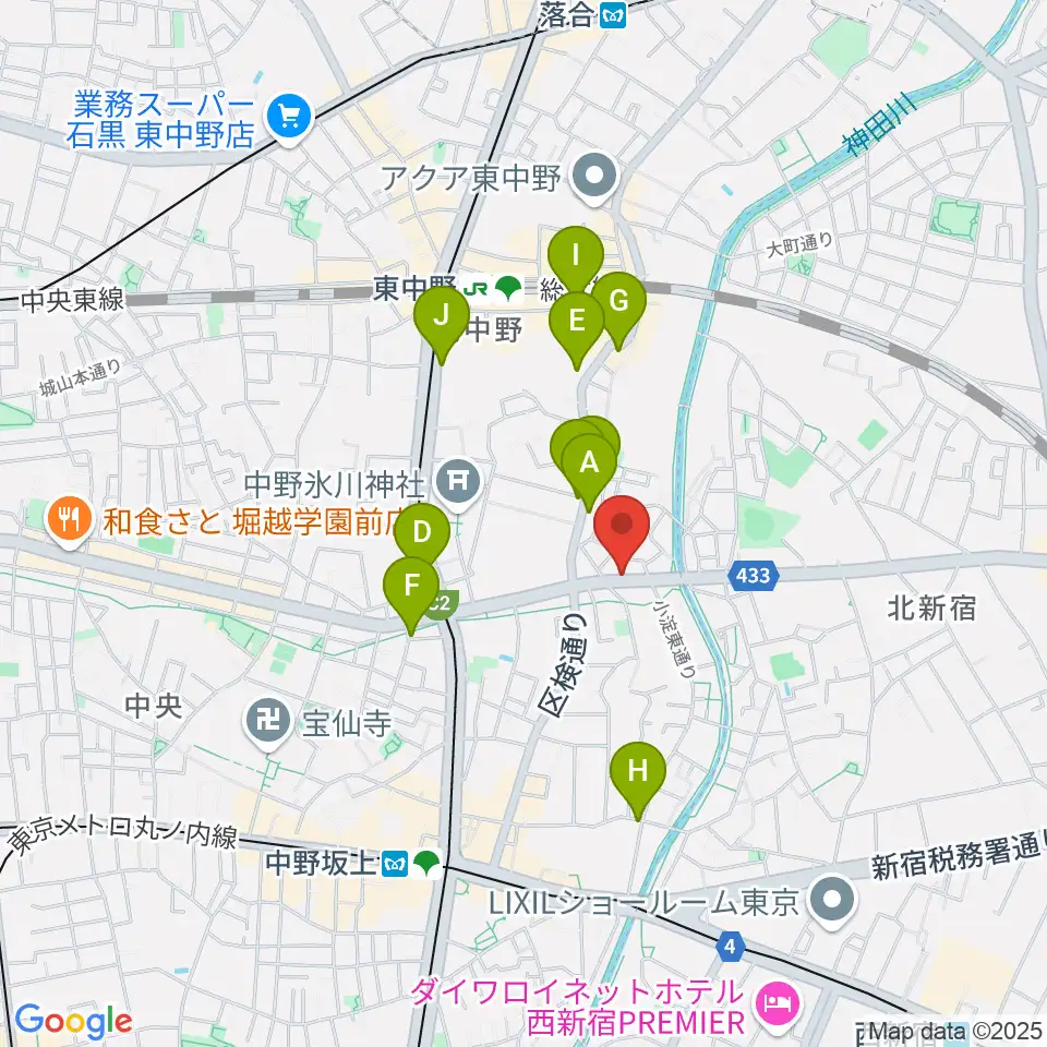 レパートリーシアターKAZE周辺のカフェ一覧地図
