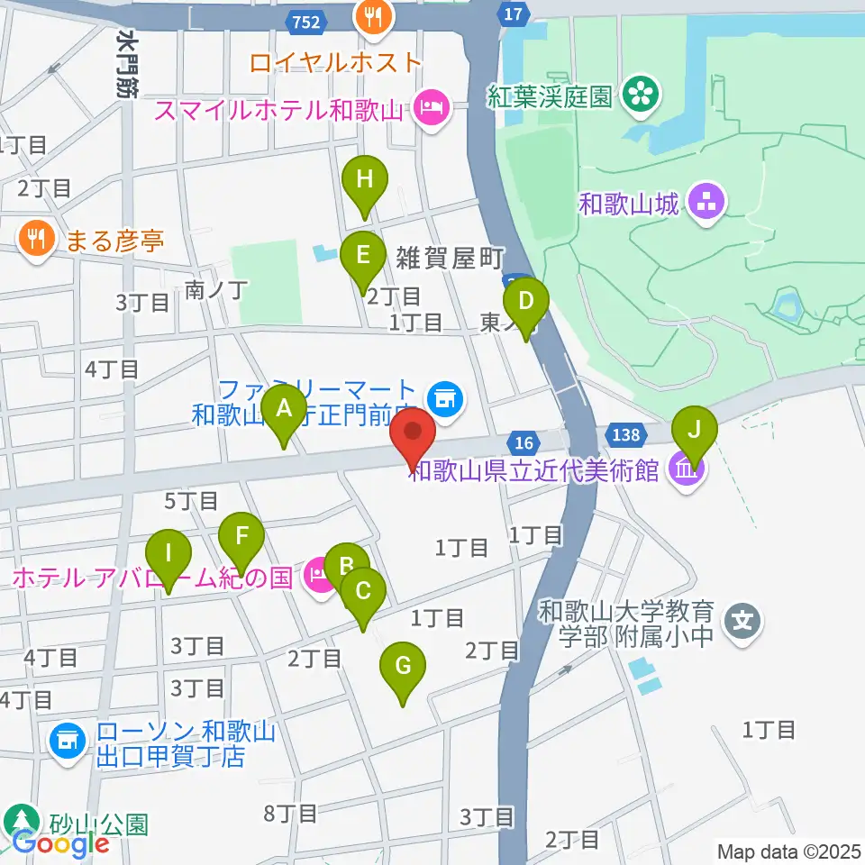 和歌山県民文化会館周辺のカフェ一覧地図