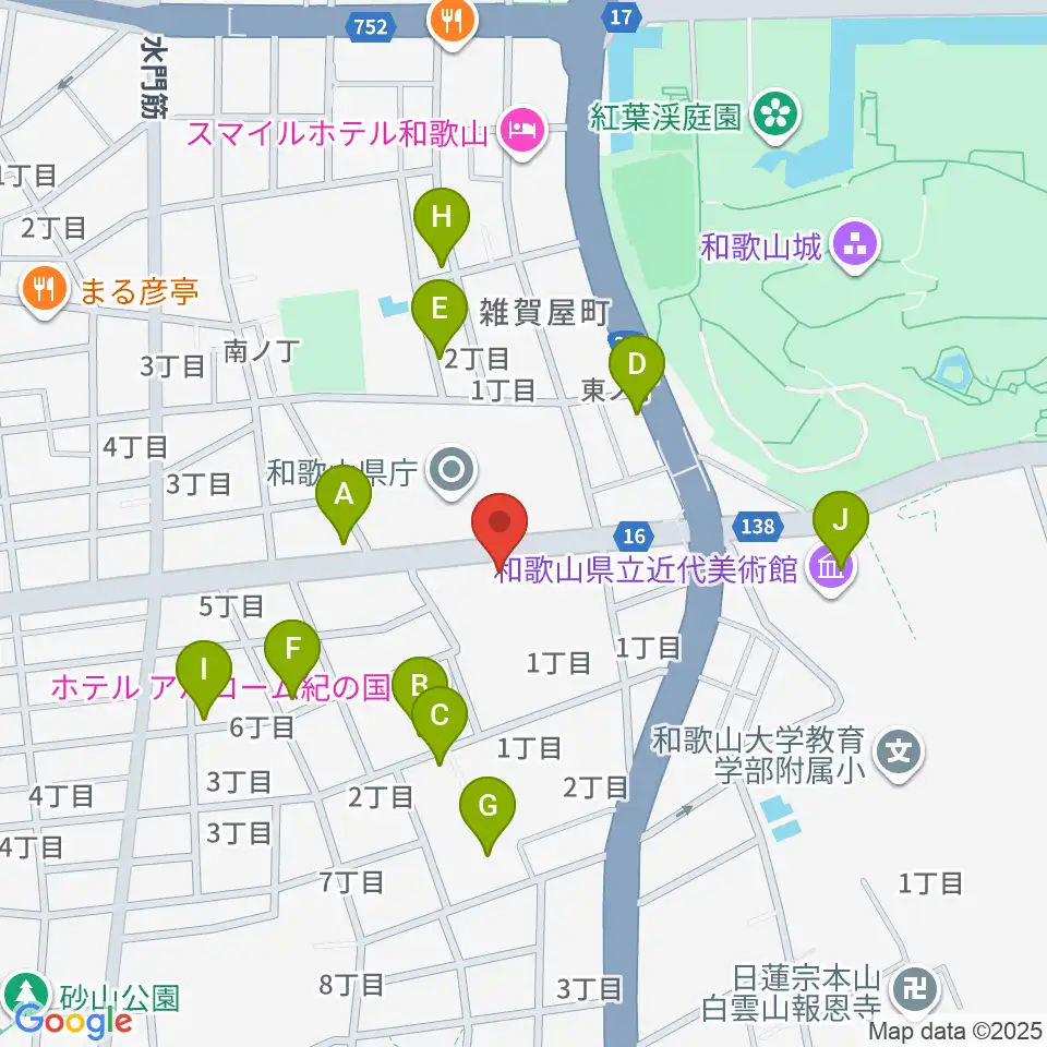 和歌山県民文化会館周辺のカフェ一覧地図