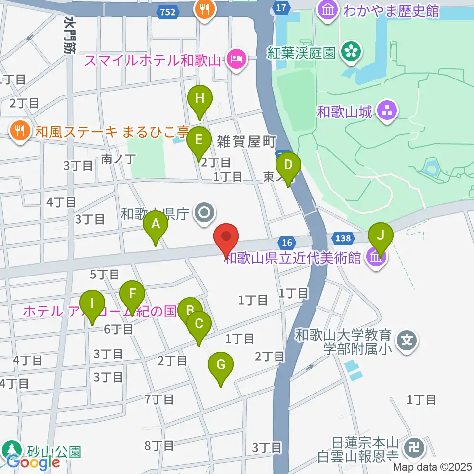 和歌山県民文化会館周辺のカフェ一覧地図