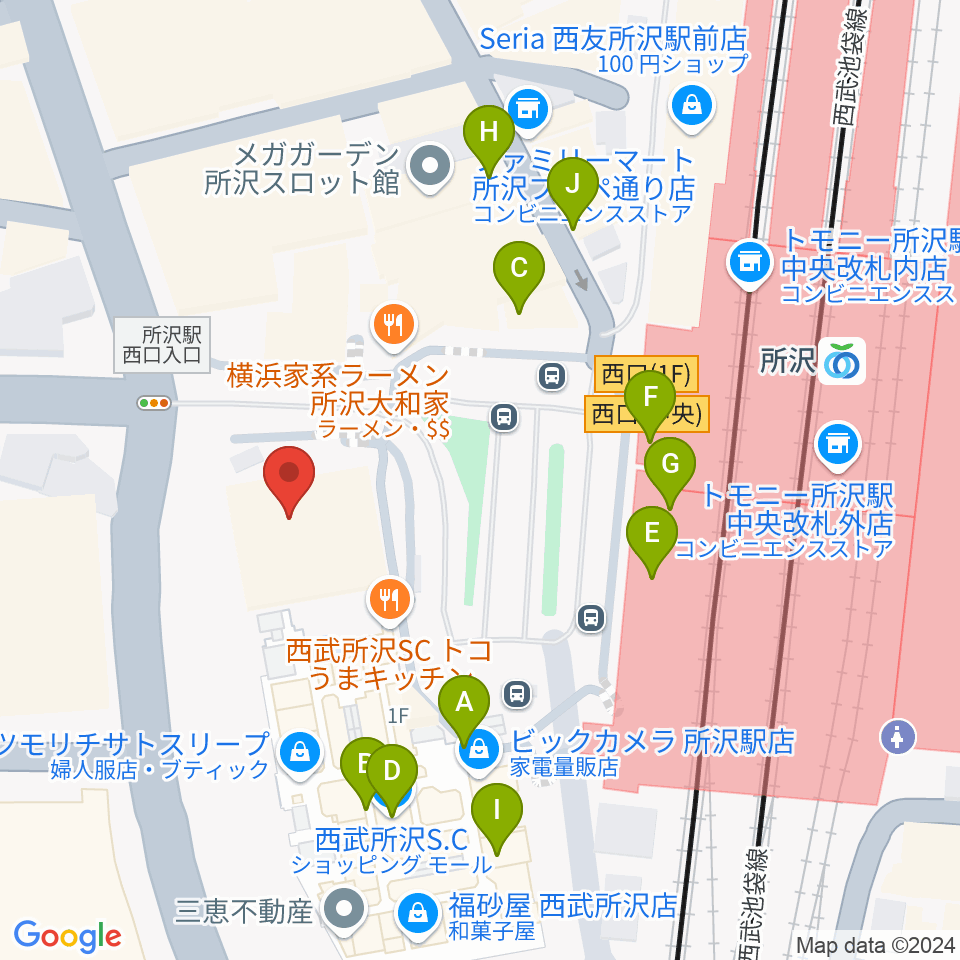 所沢YTJホール周辺のカフェ一覧地図