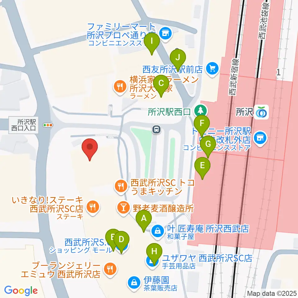 所沢YTJホール周辺のカフェ一覧地図
