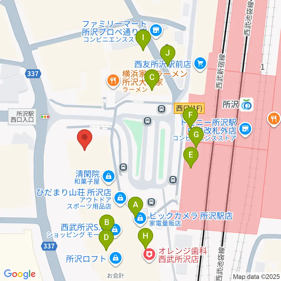 所沢YTJホール周辺のカフェ一覧地図