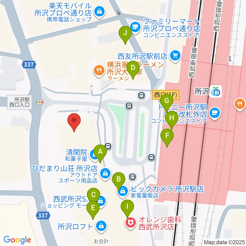 所沢YTJホール周辺のカフェ一覧地図