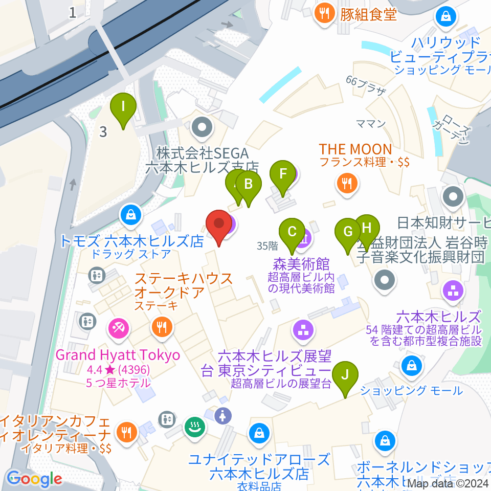 六本木アカデミーヒルズ周辺のカフェ一覧地図