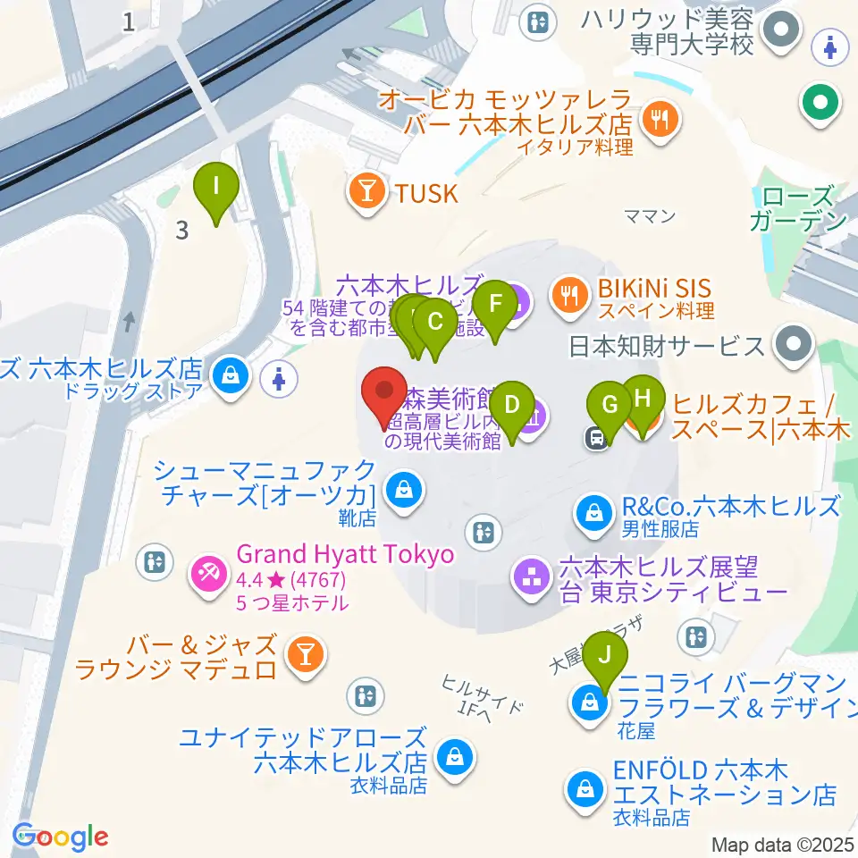六本木アカデミーヒルズ周辺のカフェ一覧地図