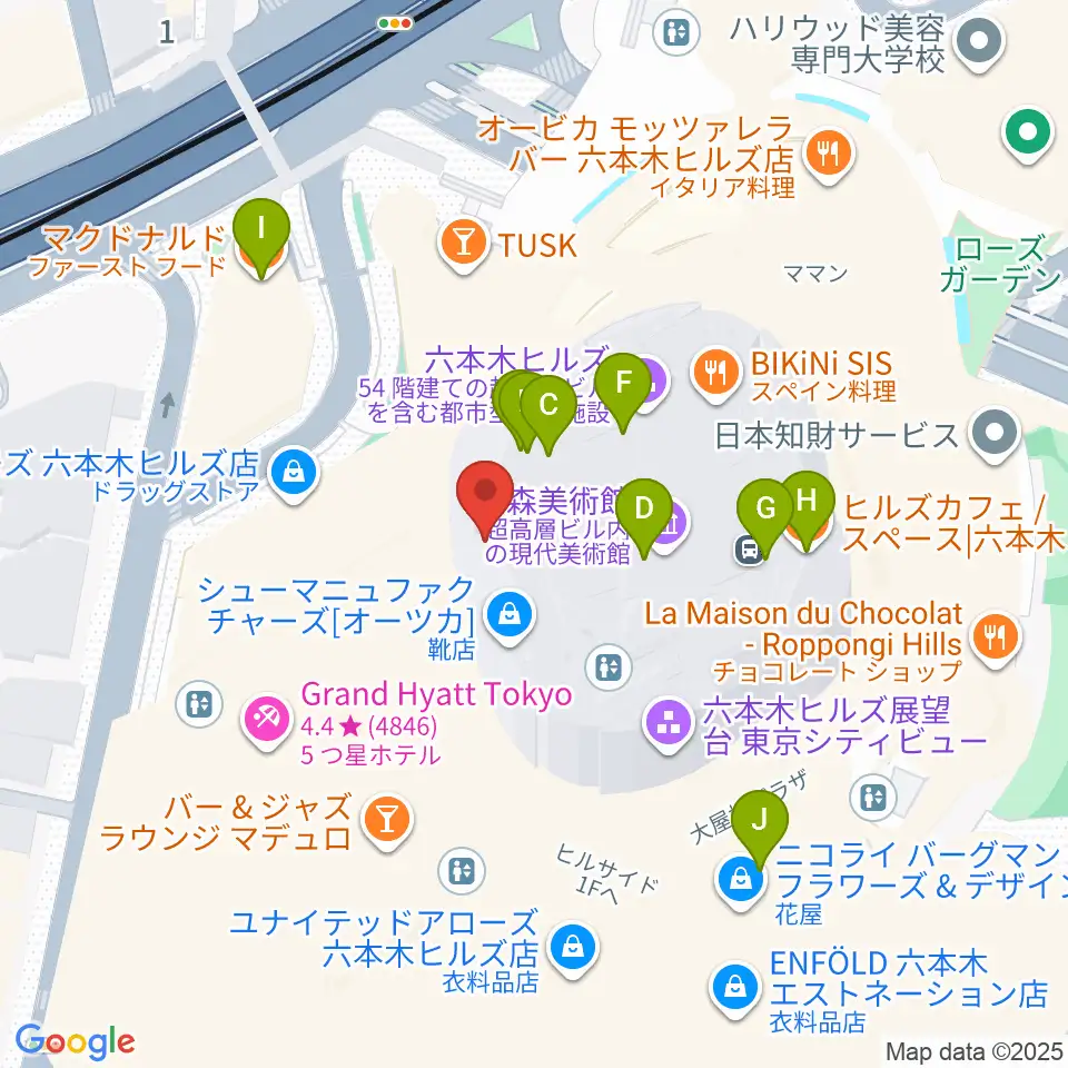 六本木アカデミーヒルズ周辺のカフェ一覧地図