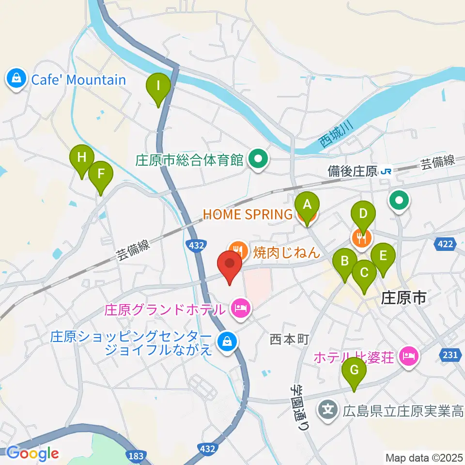 庄原市民会館周辺のカフェ一覧地図