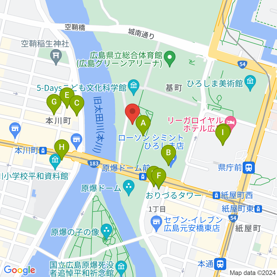 広島市青少年センター周辺のカフェ一覧地図