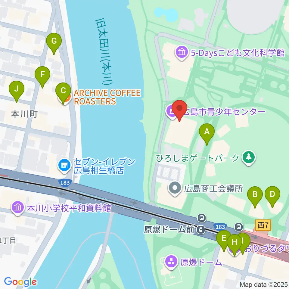 広島市青少年センター周辺のカフェ一覧地図
