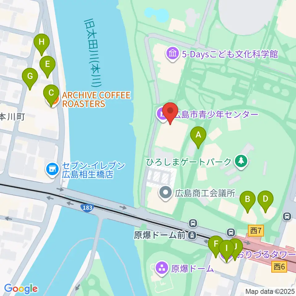 広島市青少年センター周辺のカフェ一覧地図