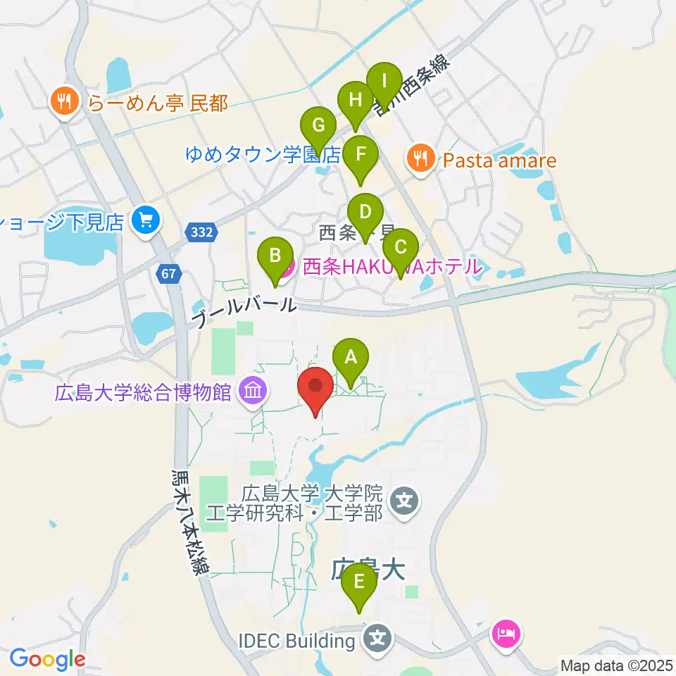 広島大学サタケメモリアルホール周辺のカフェ一覧地図