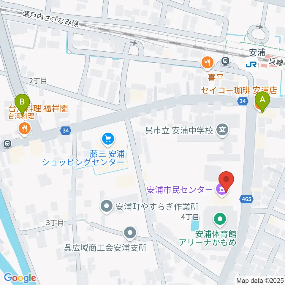 安浦まちづくりセンター周辺のカフェ一覧地図
