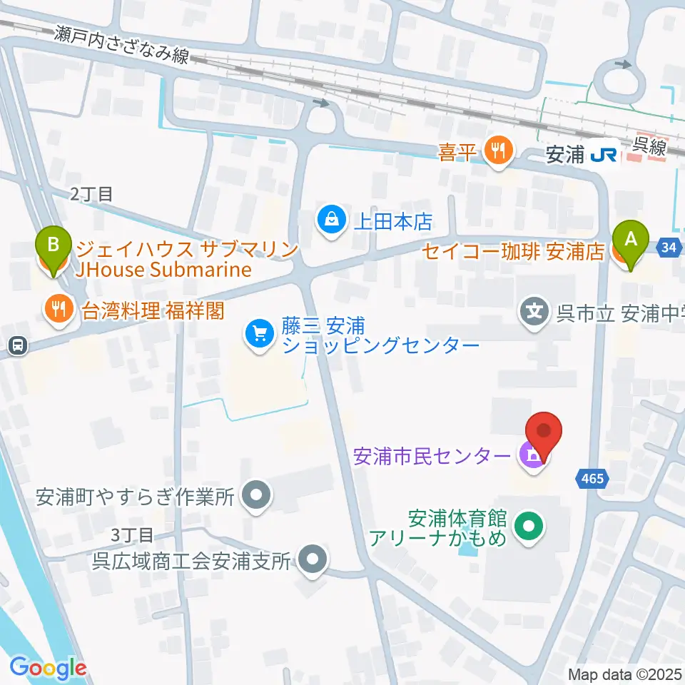 安浦まちづくりセンター周辺のカフェ一覧地図