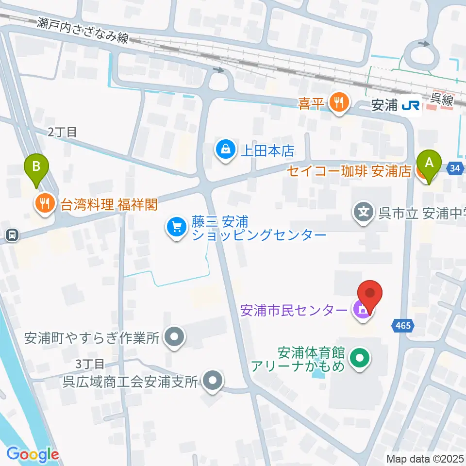 安浦まちづくりセンター周辺のカフェ一覧地図