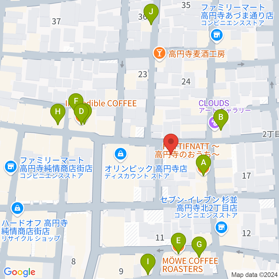 高円寺スタジオ・コヤーマ周辺のカフェ一覧地図