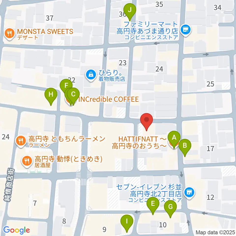 高円寺スタジオ・コヤーマ周辺のカフェ一覧地図