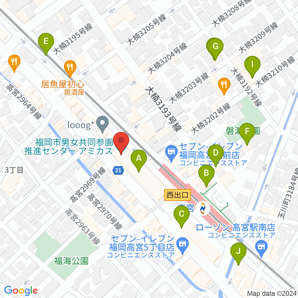 福岡市男女共同参画推進センター・アミカス周辺のカフェ一覧地図