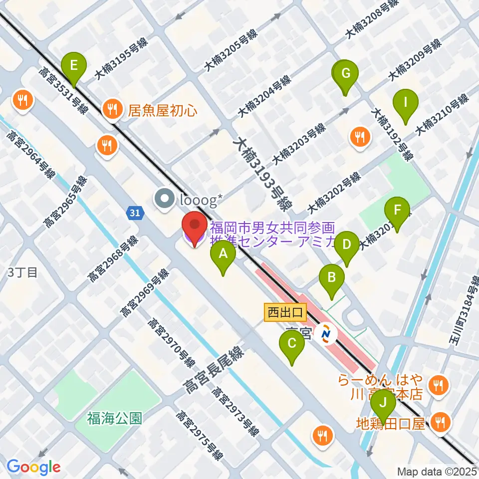 福岡市男女共同参画推進センター・アミカス周辺のカフェ一覧地図