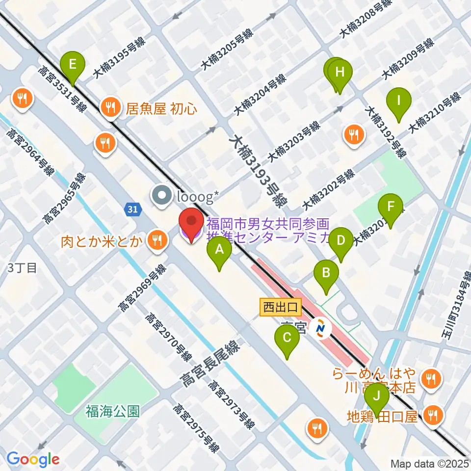 福岡市男女共同参画推進センター・アミカス周辺のカフェ一覧地図