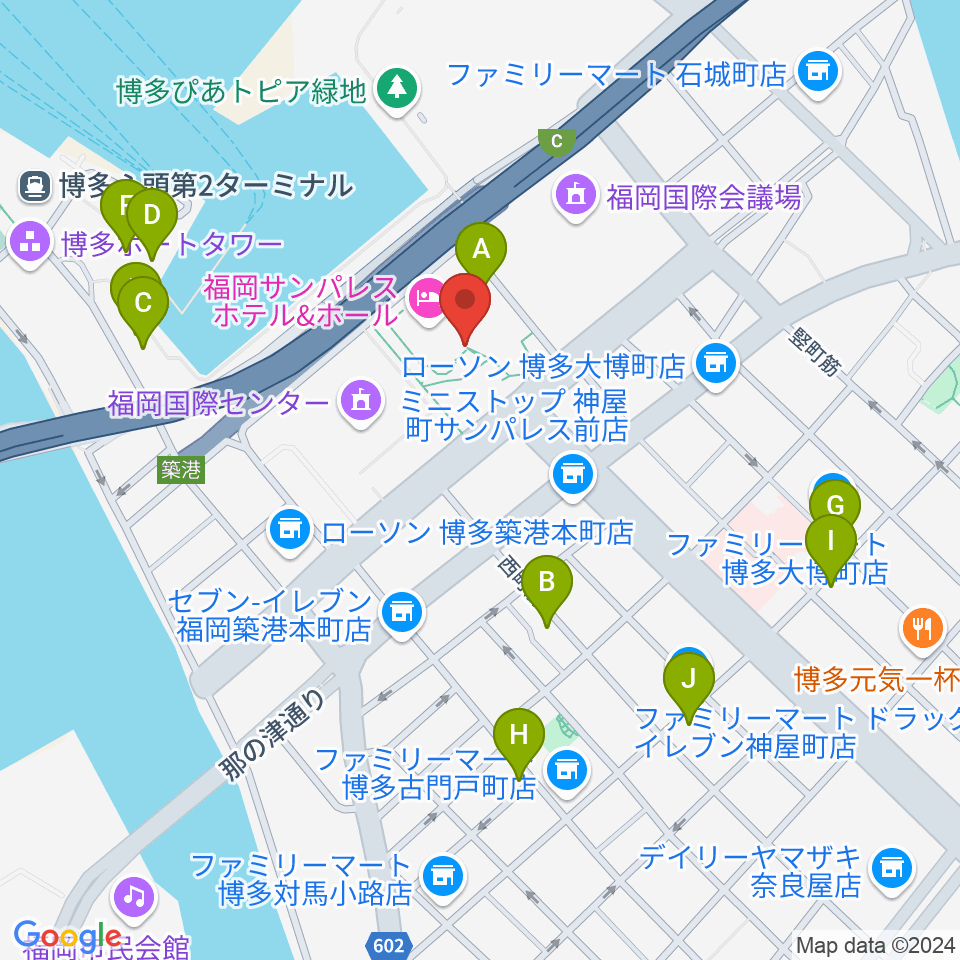 湾岸劇場 博多扇貝周辺のカフェ一覧地図