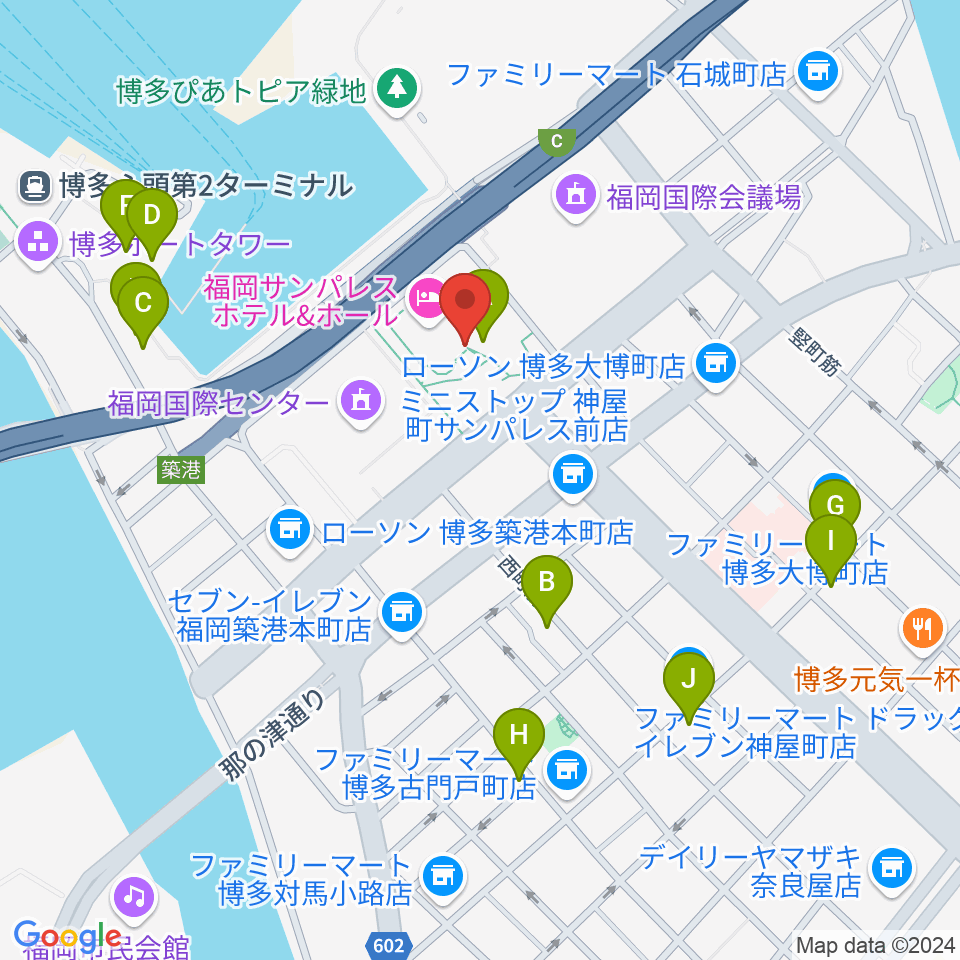 湾岸劇場 博多扇貝周辺のカフェ一覧地図