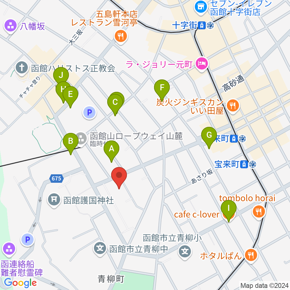 函館市公民館周辺のカフェ一覧地図