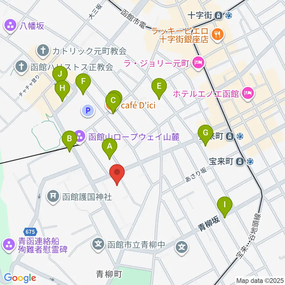 函館市公民館周辺のカフェ一覧地図