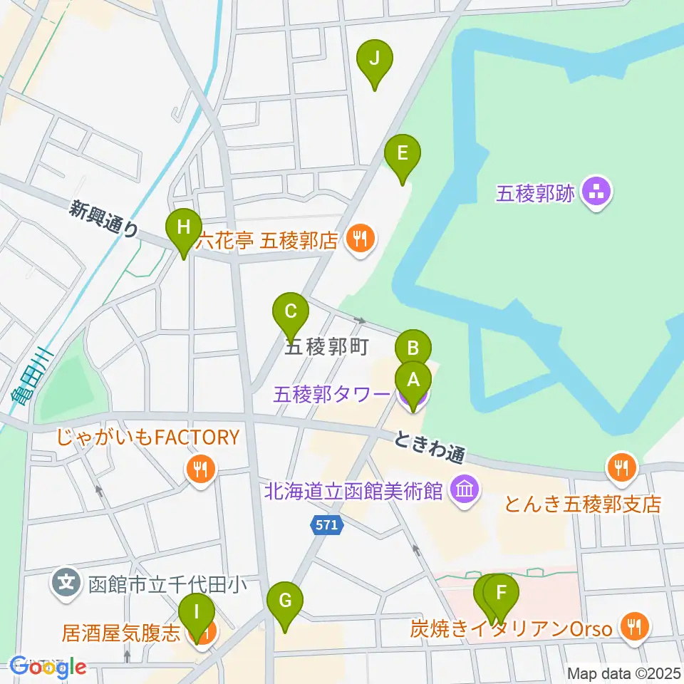 五稜郭タワー周辺のカフェ一覧地図
