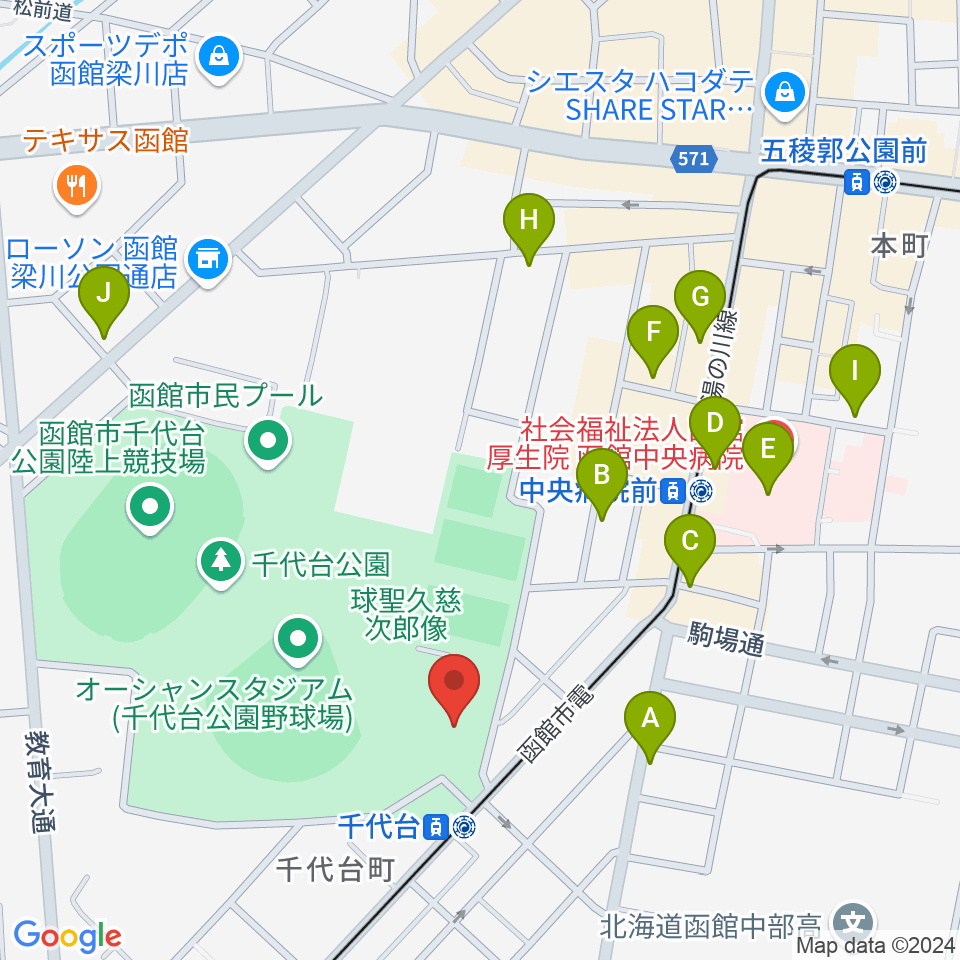 函館市青年センター周辺のカフェ一覧地図