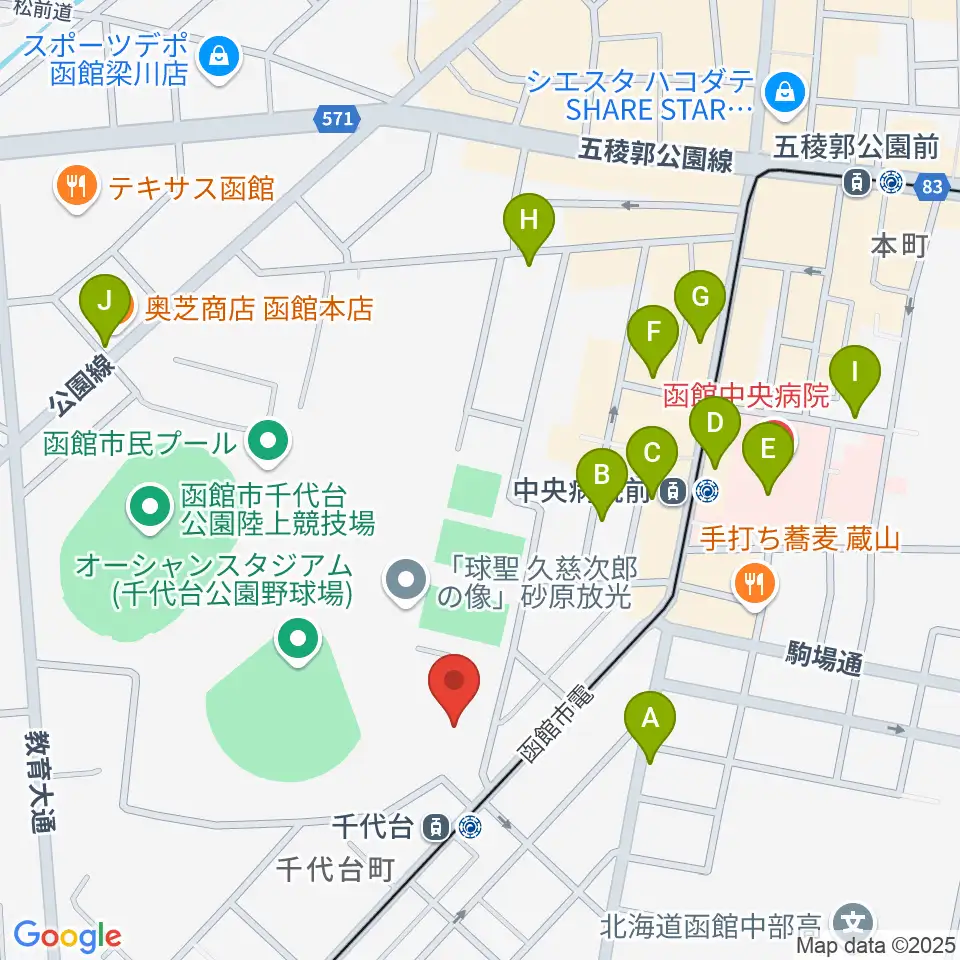 函館市青年センター周辺のカフェ一覧地図