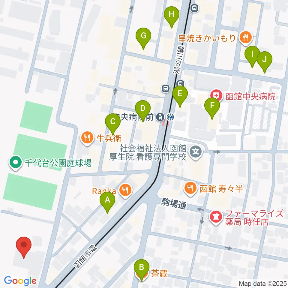 函館市青年センター周辺のカフェ一覧地図