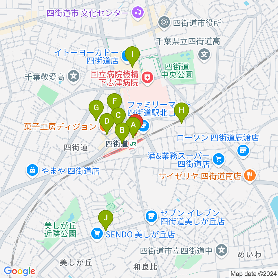 アイバ楽器 四街道駅前センター周辺のカフェ一覧地図