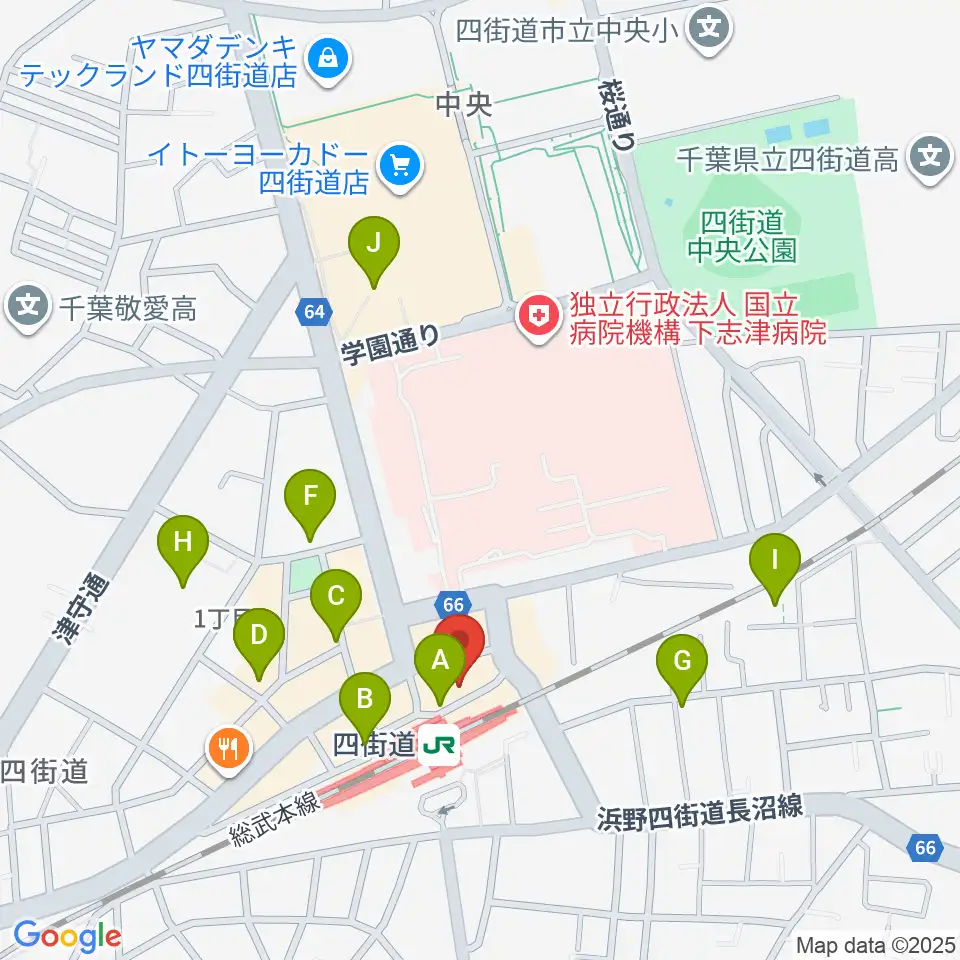 アイバ楽器 四街道駅前センター周辺のカフェ一覧地図