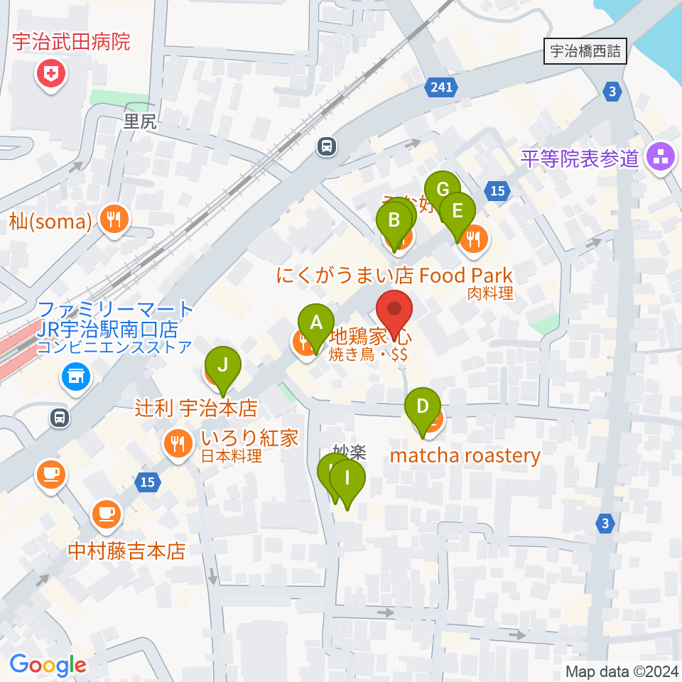 京都宇治coconi周辺のカフェ一覧地図