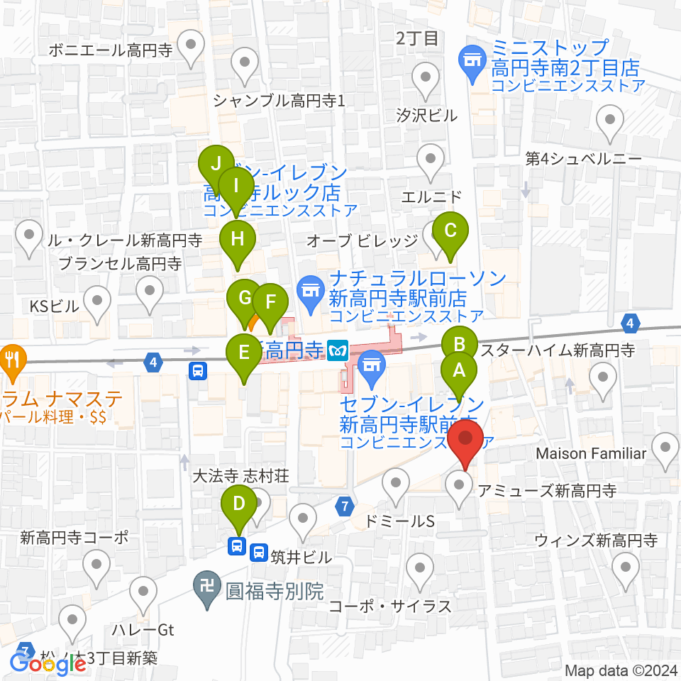 新高円寺カナデミア周辺のカフェ一覧地図