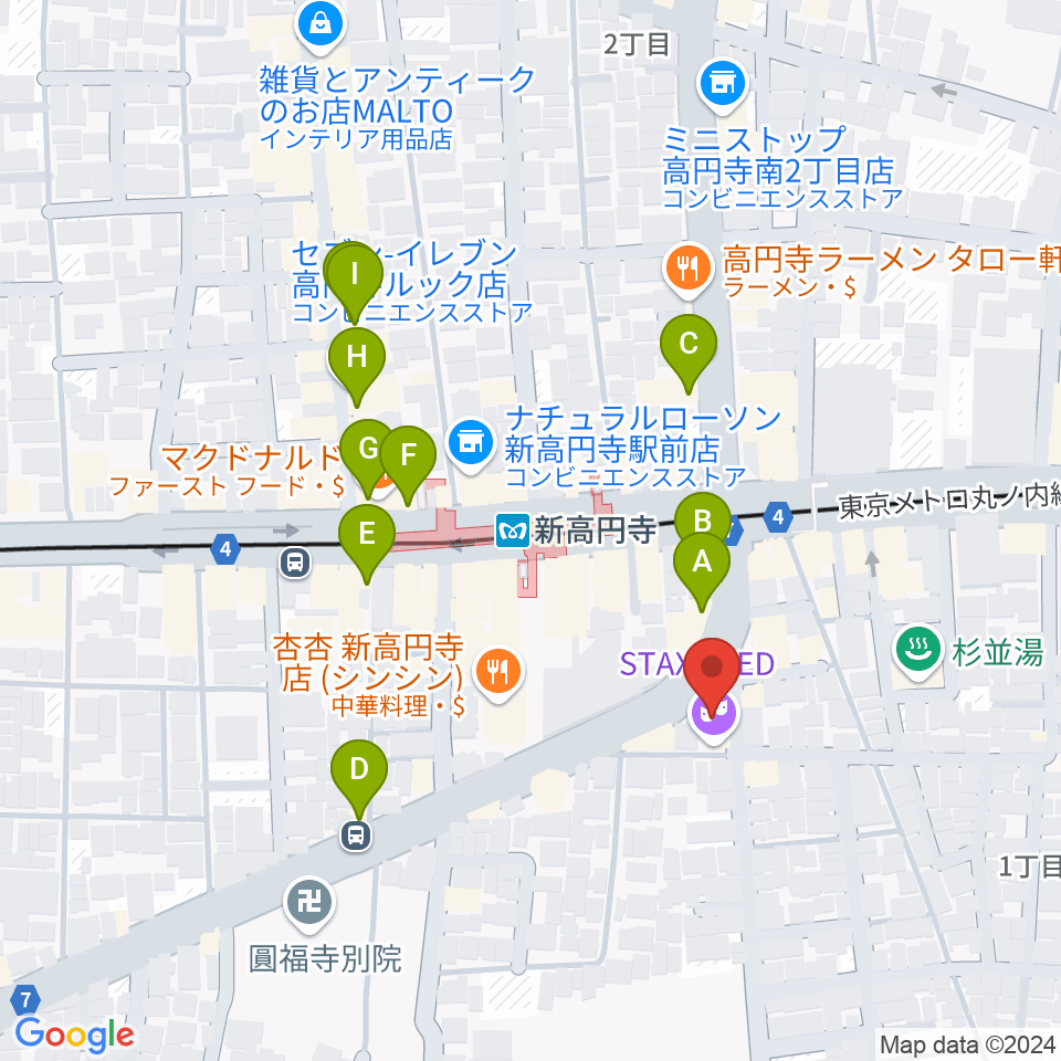 新高円寺カナデミア周辺のカフェ一覧地図