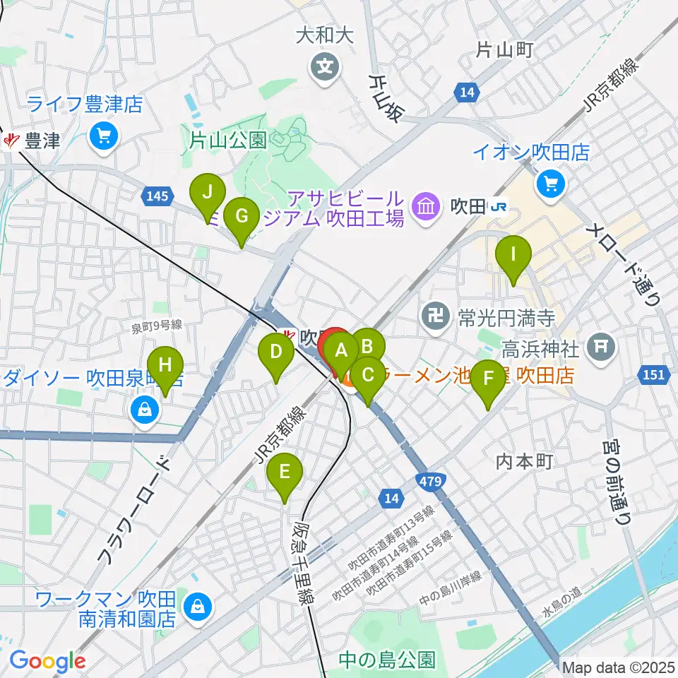 エコー音楽室周辺のカフェ一覧地図
