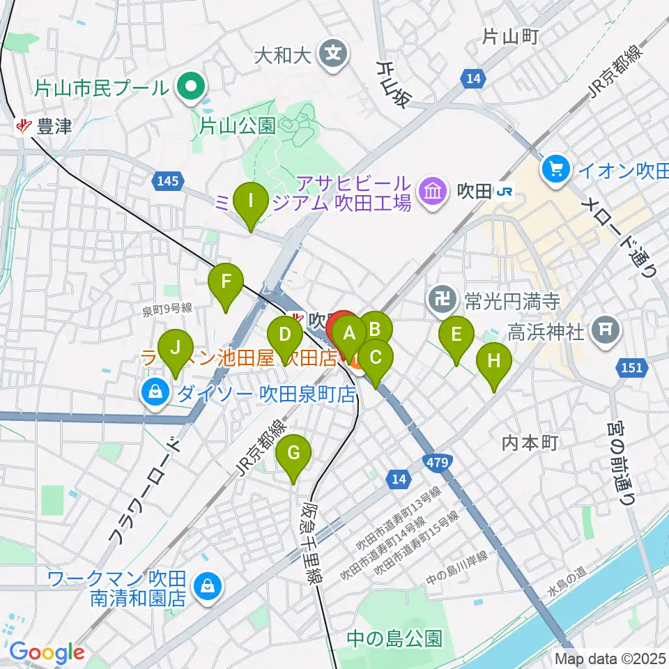 エコー音楽室周辺のカフェ一覧地図