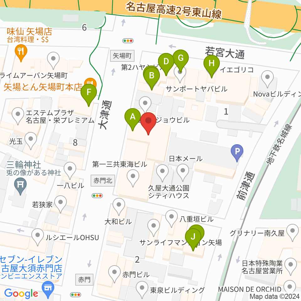 名古屋大須RAD HALL周辺のカフェ一覧地図