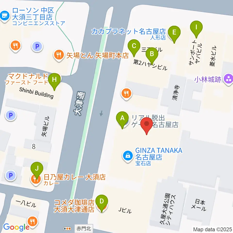 名古屋大須RAD HALL周辺のカフェ一覧地図