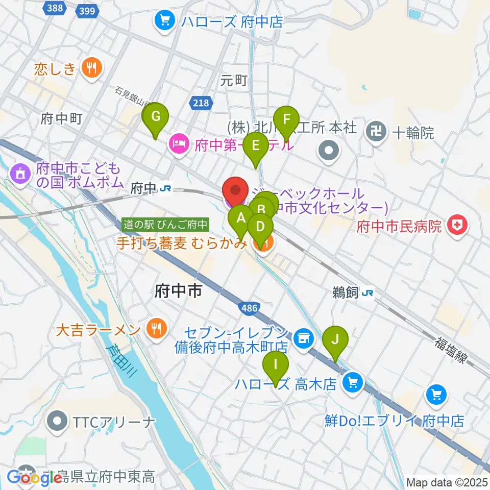 ジーベックホール周辺のカフェ一覧地図