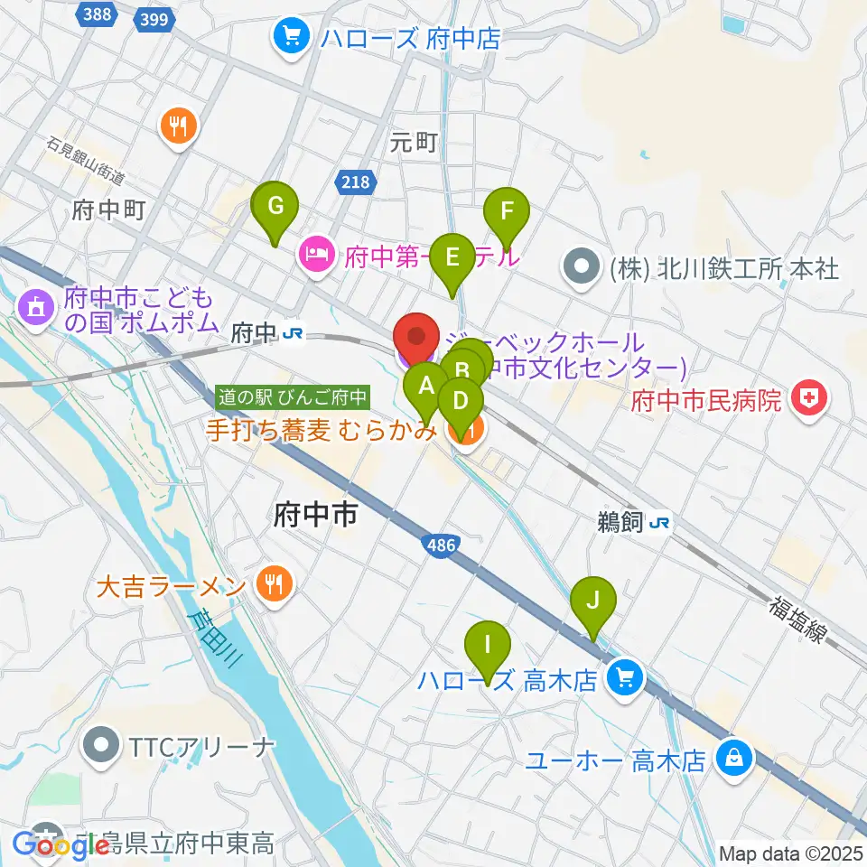 ジーベックホール周辺のカフェ一覧地図