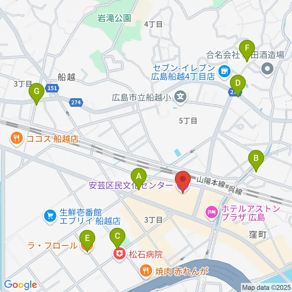 安芸区民文化センター周辺のカフェ一覧地図