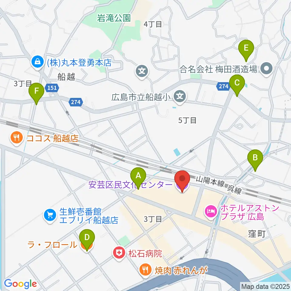 安芸区民文化センター周辺のカフェ一覧地図